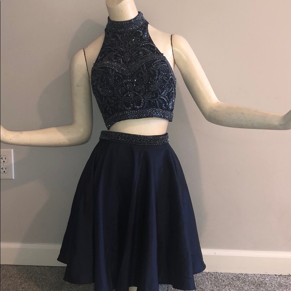 Sherri Hill Dresses & Skirts - Dark Blue Dress high neck short prom homecoming